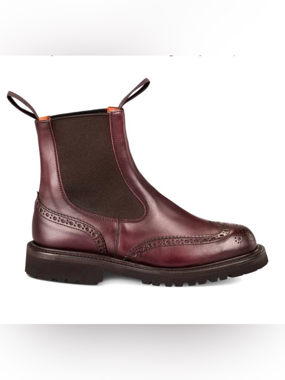 Tricker’s Silvia Wingtip Chelsea Boots Burgundy Leather Vibram Sole US 7 UK 5